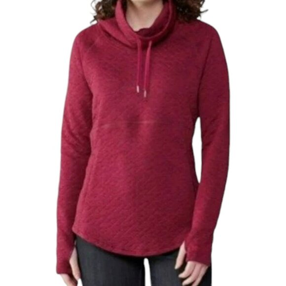 Marmot Tops - Marmot Annie Quilted Cowl Neck Kangaroo Pocket Pullover - Heathered Maroon - S